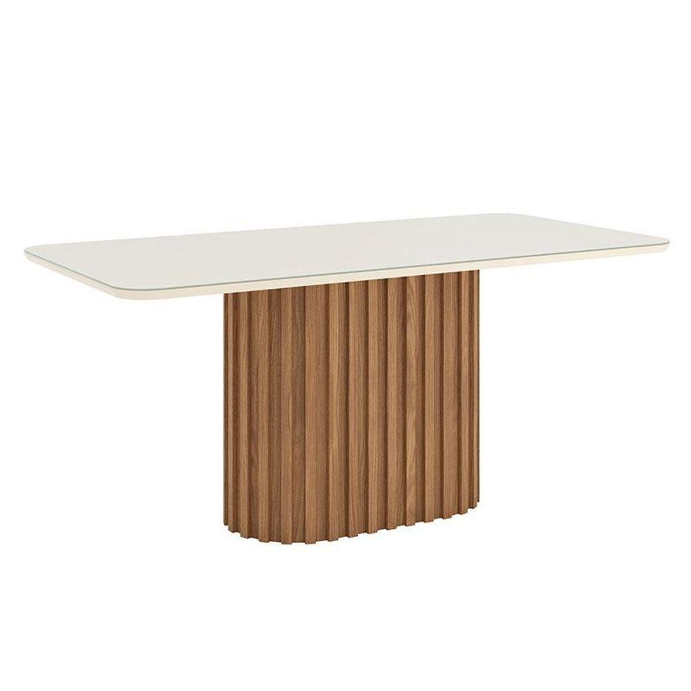 Mesa De Jantar Solana 180 Cm Canto Arredondado Com Vidro Nature Off White - Henn - 1