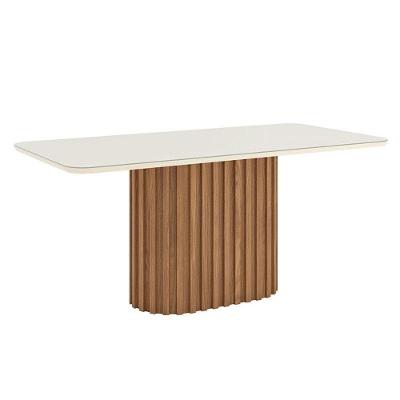 Mesa De Jantar Solana 180 Cm Canto Arredondado Com Vidro Nature Off White - Henn