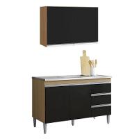 Armário Aéreo 80 Cm Com Balcão De Pia 100 Cm Andréia Preto Amêndoa - Ajl - 1