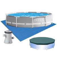 Piscina Intex 4.485 Litros Estrutural Prism Cinza Capa Bomba 220v E Forro Intex - 1