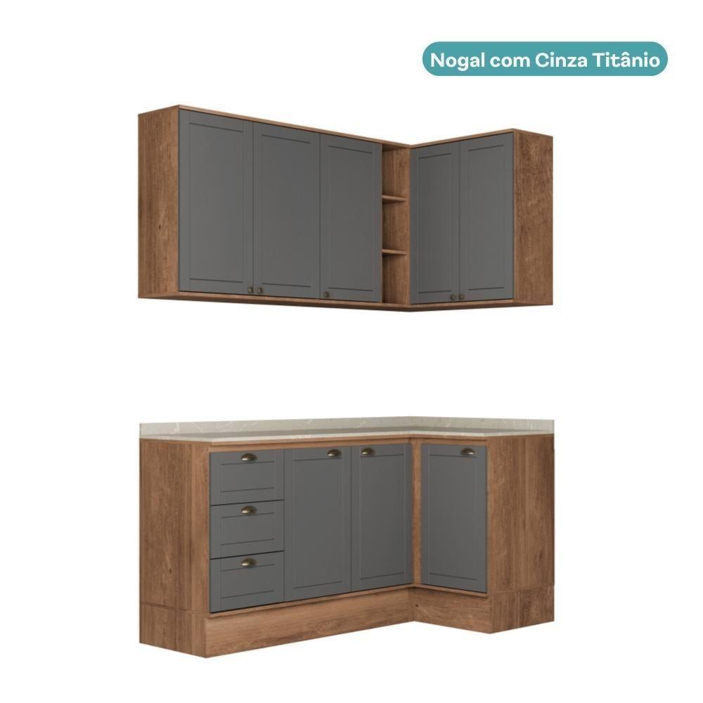 Armário De Cozinha Completa C Balcão Milla Bee Carraro Nogal Cinza Titânio - 3