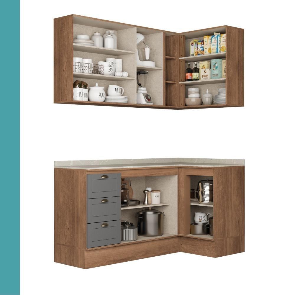 Armário De Cozinha Completa C Balcão Milla Bee Carraro Nogal Cinza Titânio - 4