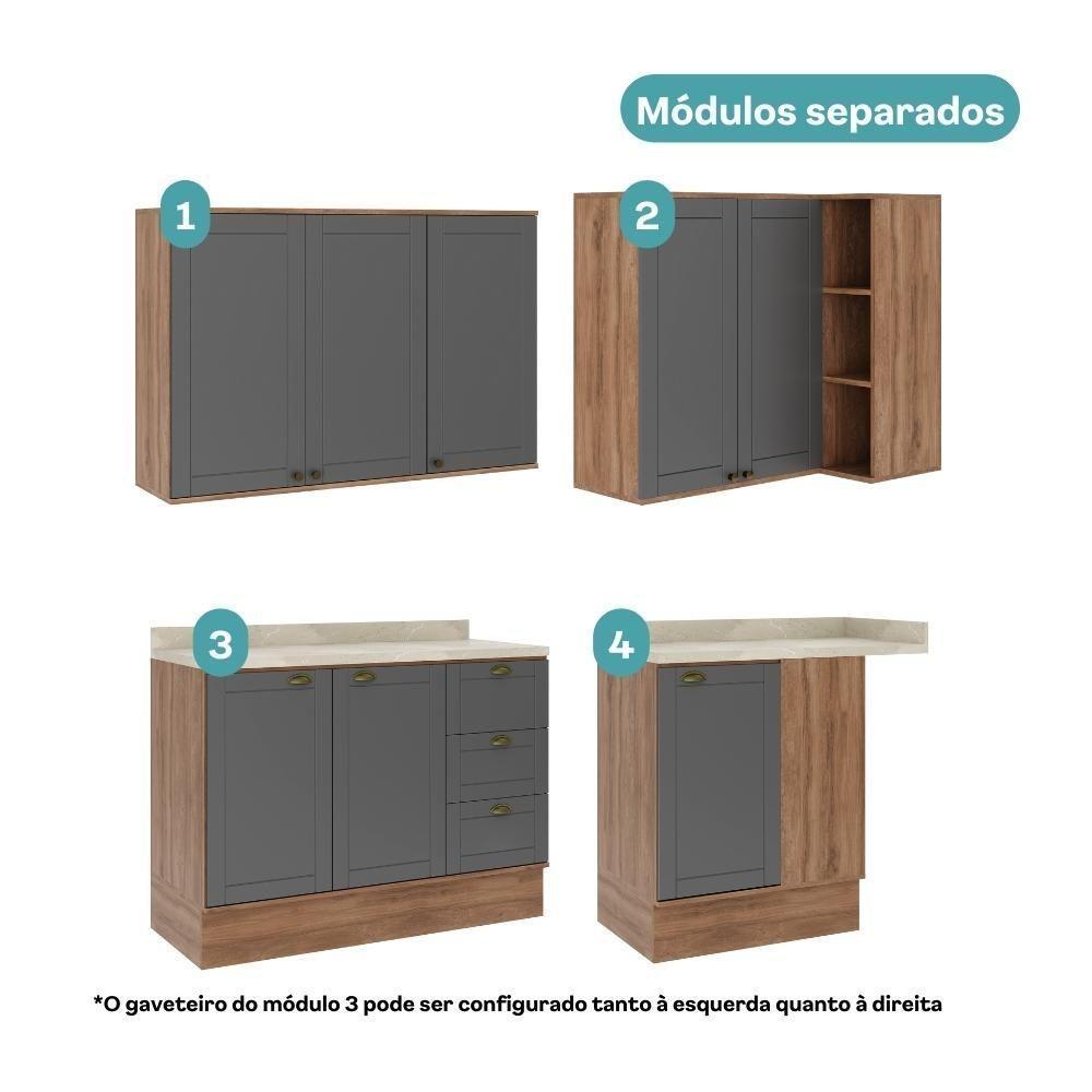 Armário De Cozinha Completa C Balcão Milla Bee Carraro Nogal Cinza Titânio - 5