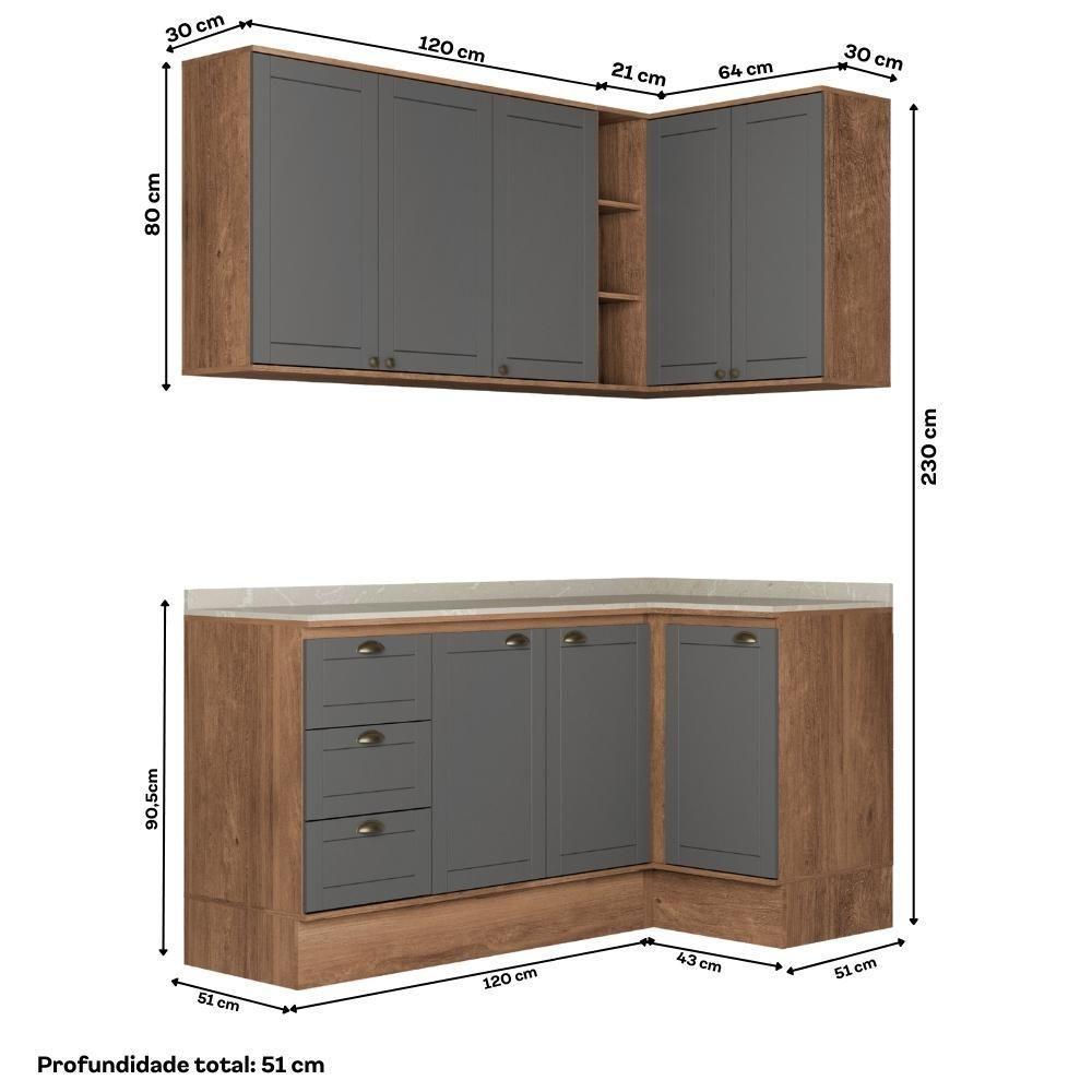 Armário De Cozinha Completa C Balcão Milla Bee Carraro Nogal Cinza Titânio - 7