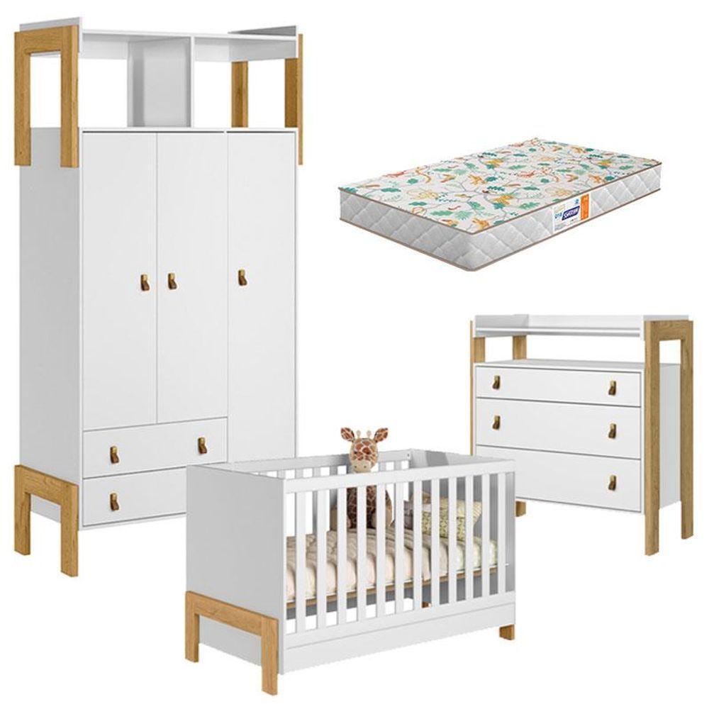 Quarto De Bebê Fantasia Branco Acetinado Com Colchão Gazin - Qmovi - 1