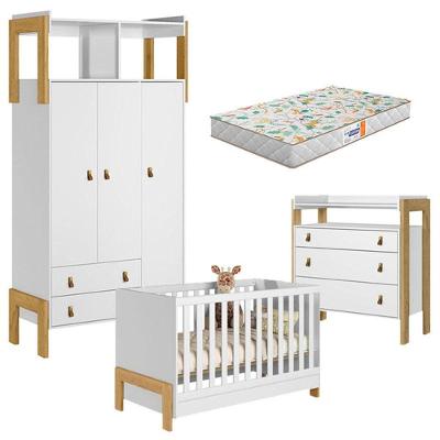 Quarto De Bebê Fantasia Branco Acetinado Com Colchão Gazin - Qmovi