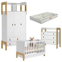 Quarto De Bebê Fantasia Branco Acetinado Com Colchão Gazin - Qmovi - 1