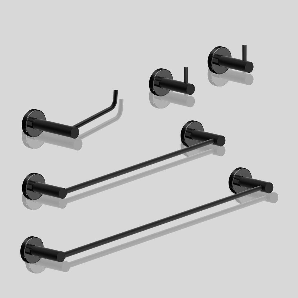 Kit De Acessórios Para Banheiro Preto Fosco 5 Peças Grego Metal 2070at - 3