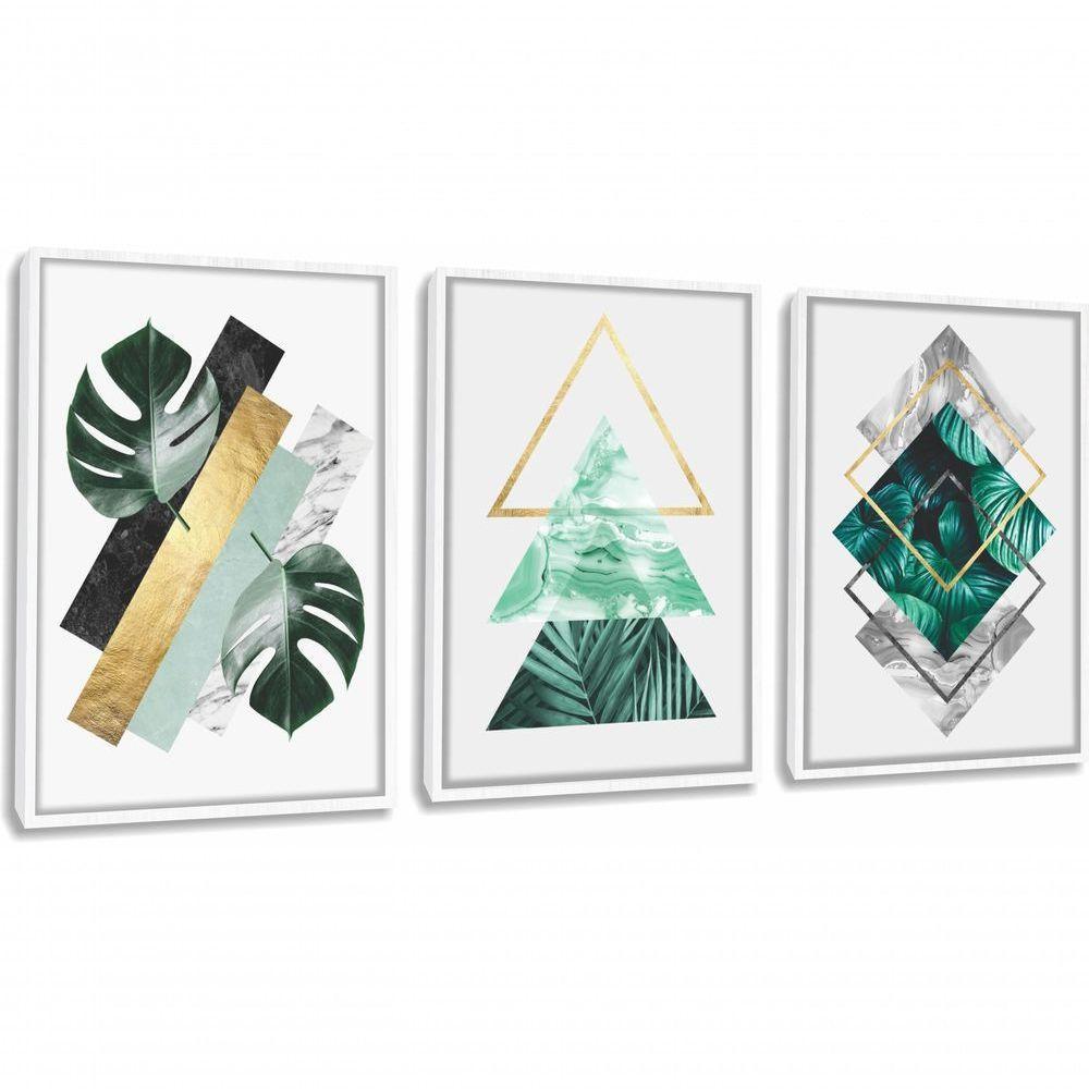 Quadro Decorativo Folhagem Geométrico Abstrato Com Moldura Branco - 1