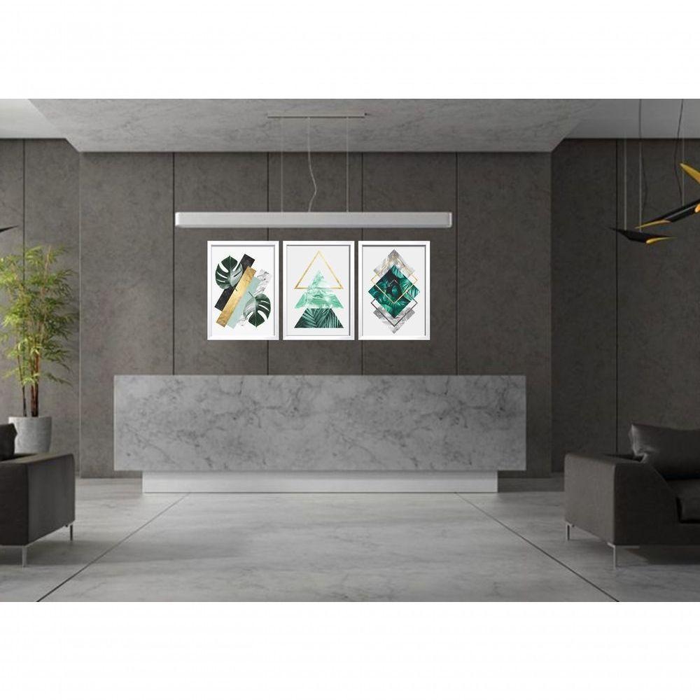 Quadro Decorativo Folhagem Geométrico Abstrato Com Moldura Branco - 2