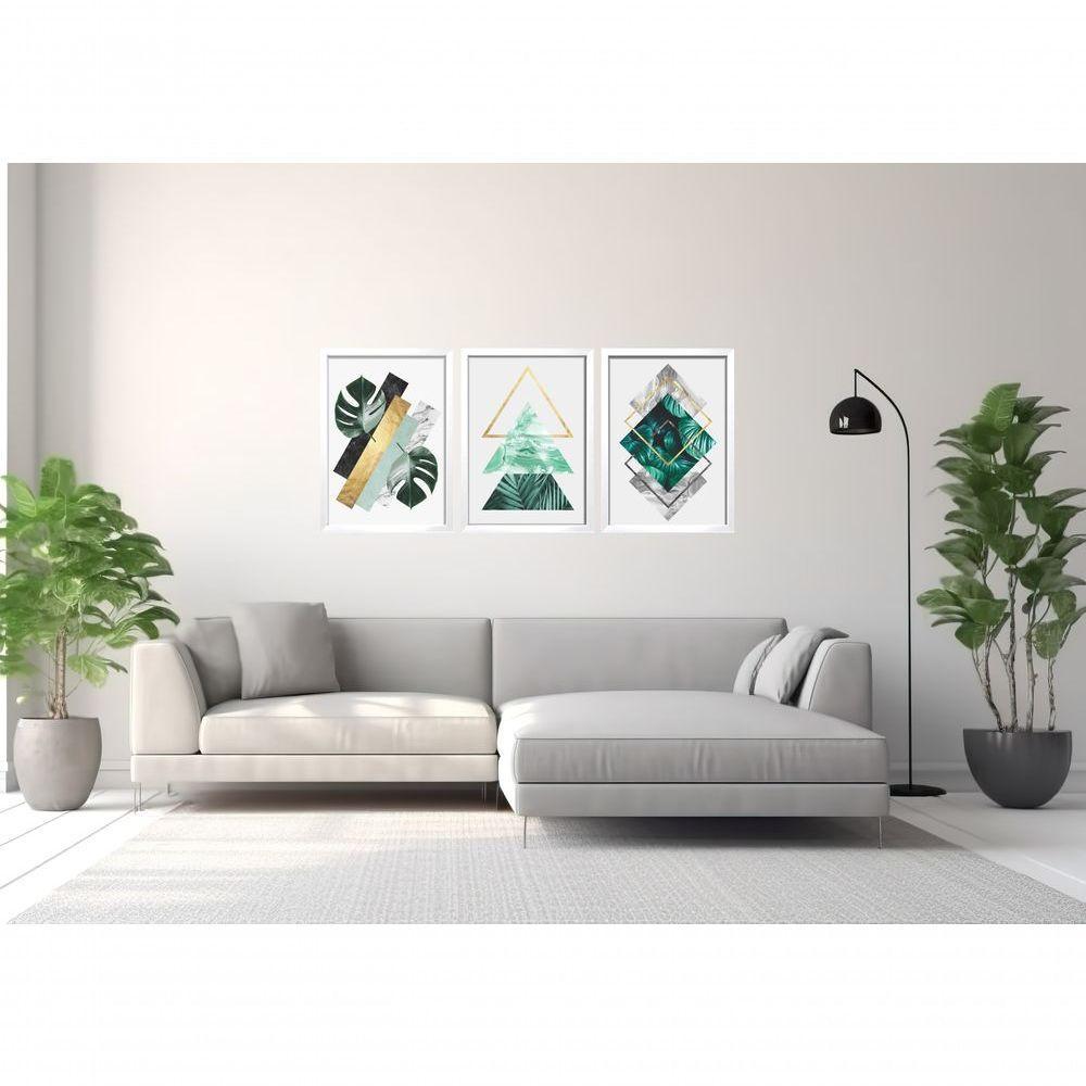 Quadro Decorativo Folhagem Geométrico Abstrato Com Moldura Branco - 3