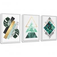 Quadro Decorativo Folhagem Geométrico Abstrato Com Moldura Branco - 1