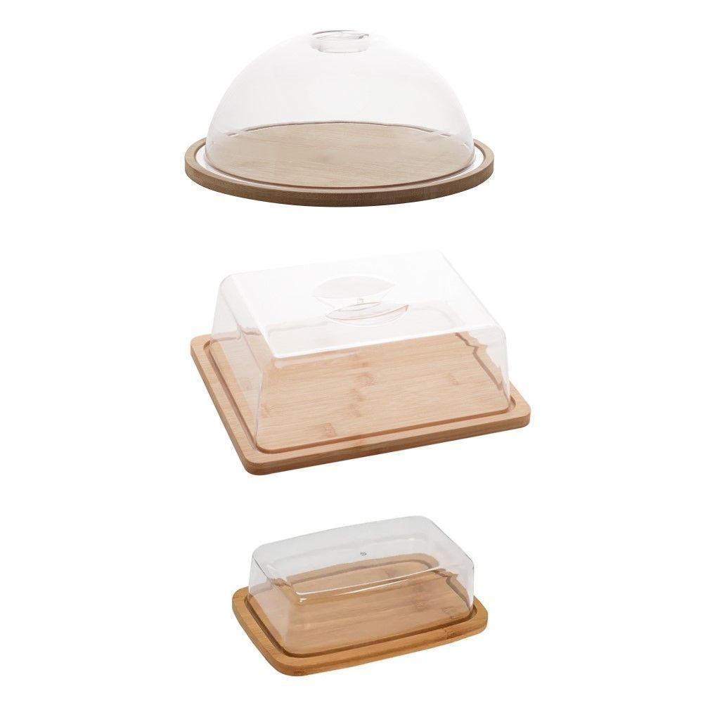 Kit Queijeira + Manteigueira + Porta Frios De Bambu Com Tampa Em Plástico Lyor - 1