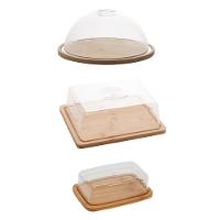 Kit Queijeira + Manteigueira + Porta Frios De Bambu Com Tampa Em Plástico Lyor - 1