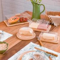 Kit Queijeira + Manteigueira + Porta Frios De Bambu Com Tampa Em Plástico Lyor - 5