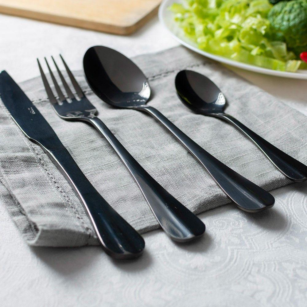 Faqueiro 24 Peças Aço Inox Positano Preto Lyor - 6