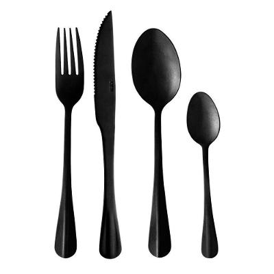 Faqueiro Positano 24 Peças Aço Inox Preto Fosco para Mesa Posta Lyor