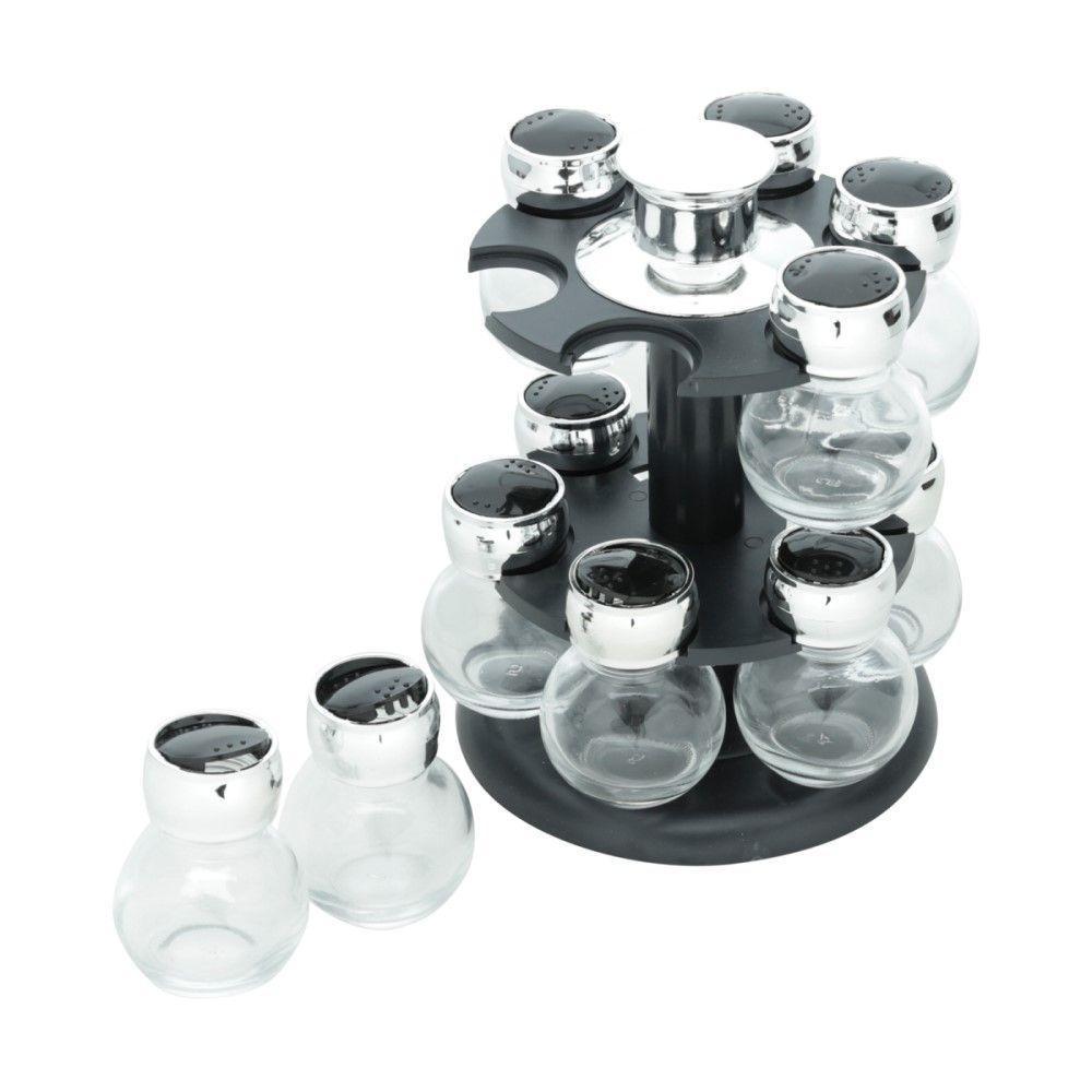 Conjunto Porta Temperos 13 Peças Em Vidro Com Tampa Plástica E Base Giratória Poli Preta Wolff - 2