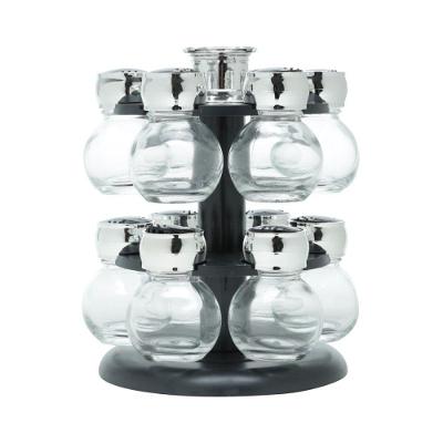 Conjunto Porta Temperos 13 Peças Em Vidro Com Tampa Plástica E Base Giratória Poli Preta Wolff