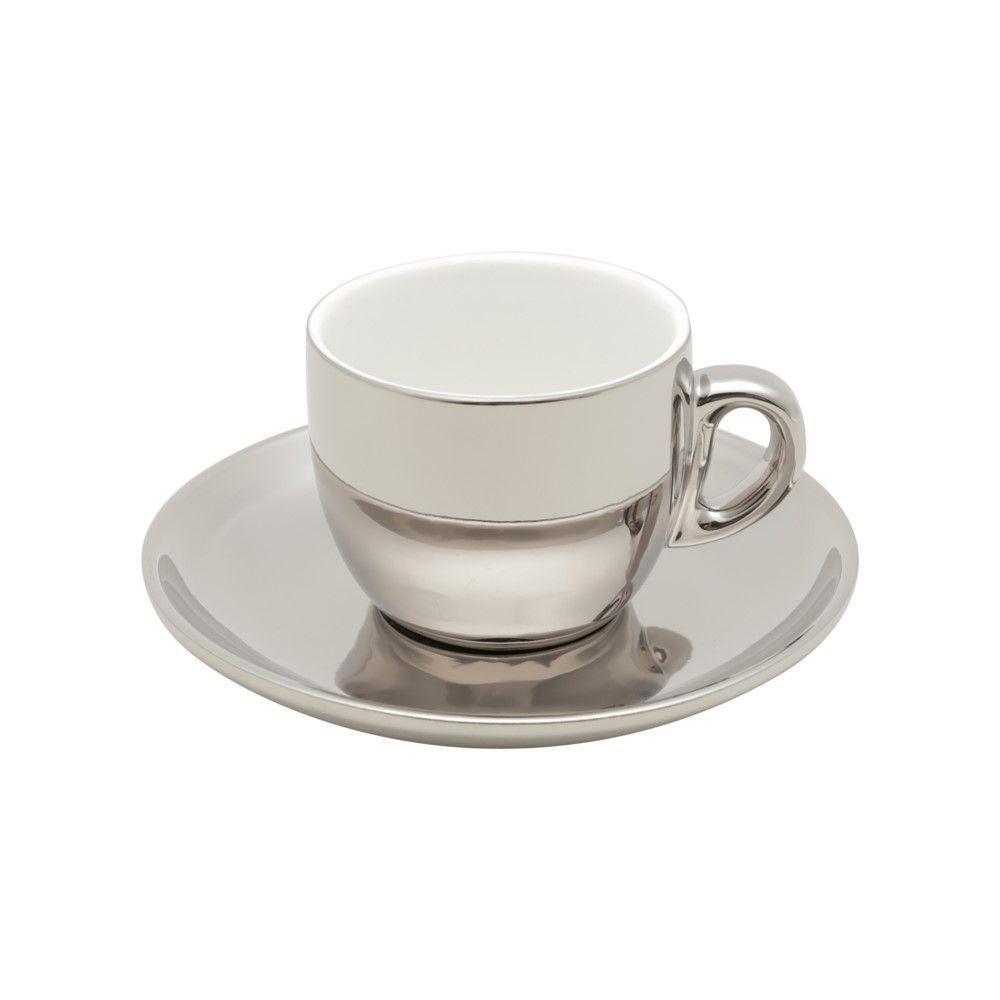 Conjunto De Xícara De Café 6 Peças De Porcelana Com Suporte Versa Prata-branco 90 Ml Wolff - 4
