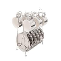 Conjunto De Xícara De Café 6 Peças De Porcelana Com Suporte Versa Prata-branco 90 Ml Wolff - 1