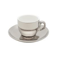 Conjunto De Xícara De Café 6 Peças De Porcelana Com Suporte Versa Prata-branco 90 Ml Wolff