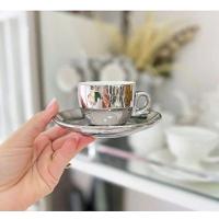 Conjunto De Xícara De Café 6 Peças De Porcelana Com Suporte Versa Prata-branco 90 Ml Wolff - 6