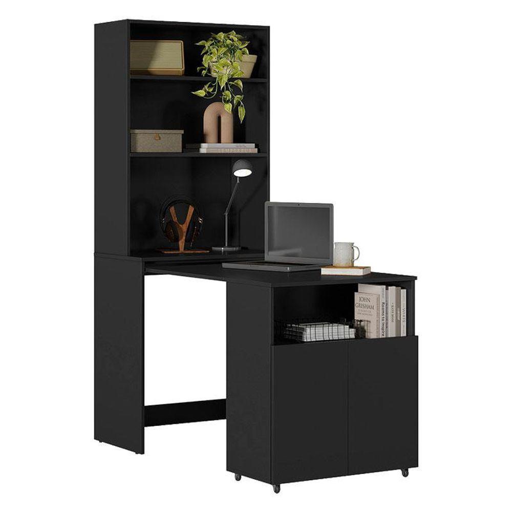 Armário Multifuncional Com Escrivaninha Retrátil Duo Preto - Kits Paraná - 1