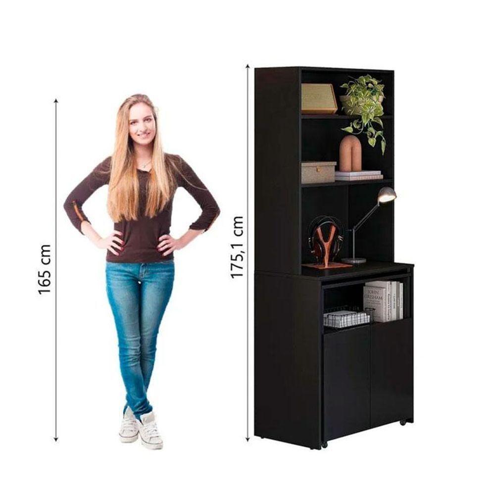 Armário Multifuncional Com Escrivaninha Retrátil Duo Preto - Kits Paraná - 4