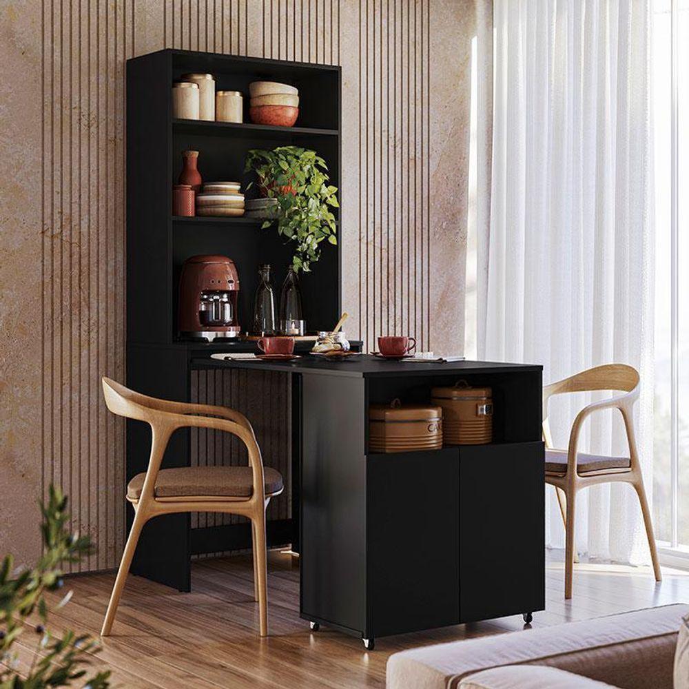 Armário Multifuncional Com Escrivaninha Retrátil Duo Preto - Kits Paraná - 8