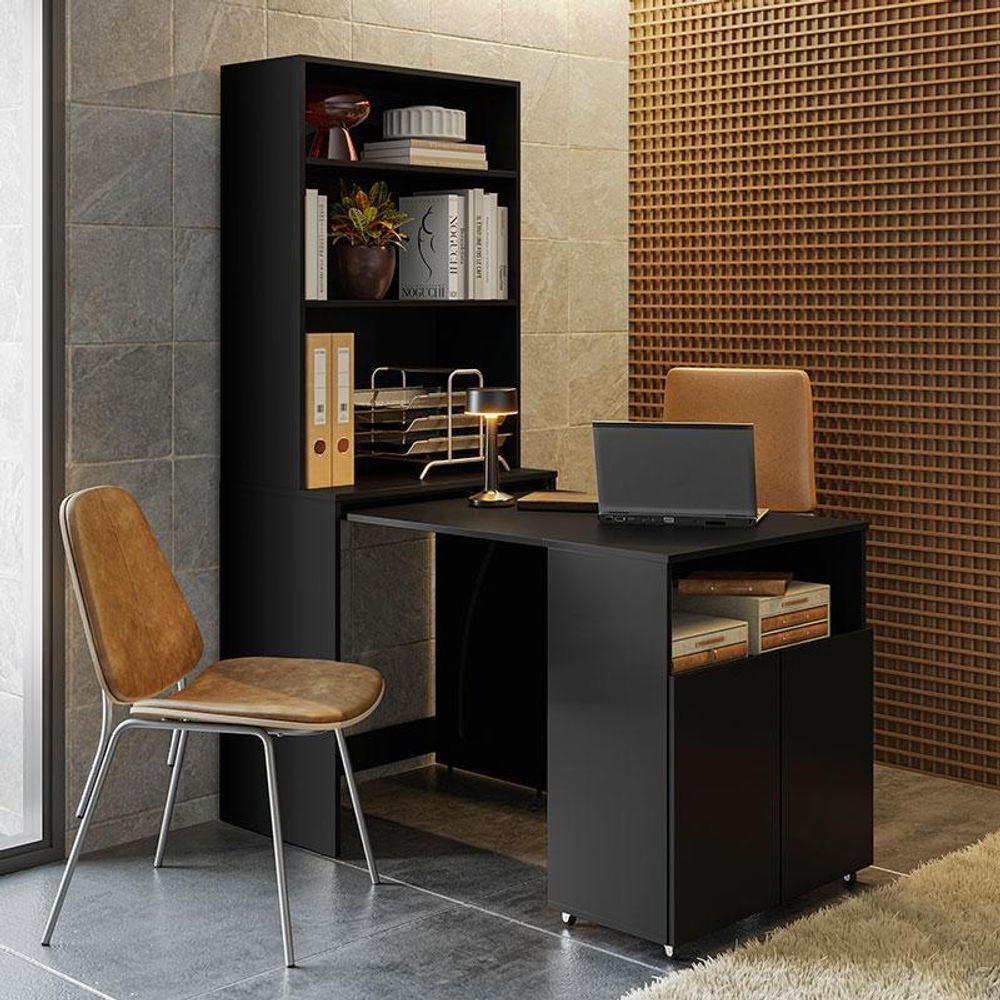 Armário Multifuncional Com Escrivaninha Retrátil Duo Preto - Kits Paraná - 9