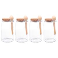 Kit 4 Porta Temperos Redondo 650 Ml Vidro Com Colher De Bambu E Tampa Rolha Lyor - 1