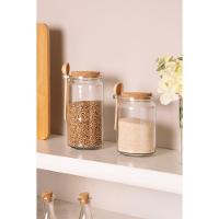 Kit 4 Porta Temperos Redondo 650 Ml Vidro Com Colher De Bambu E Tampa Rolha Lyor - 5