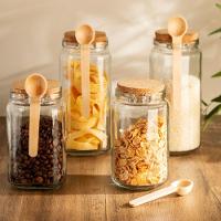 Kit 4 Porta Temperos Redondo 650 Ml Vidro Com Colher De Bambu E Tampa Rolha Lyor - 6