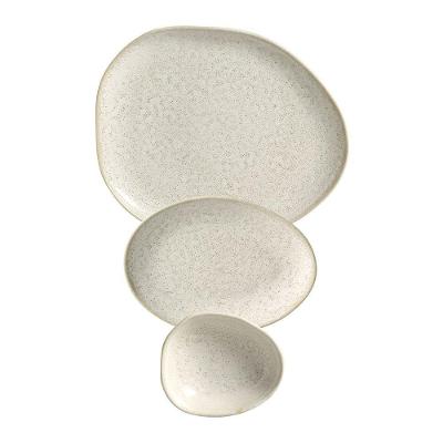 Jogo de Pratos Oval Orgânico Vanilla 18 Peças Cerâmica Bege Porto Brasil
