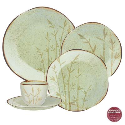 Aparelho de Jantar Ryo Bambu 20 Peças Porcelana Verde para Uso Diário Oxford
