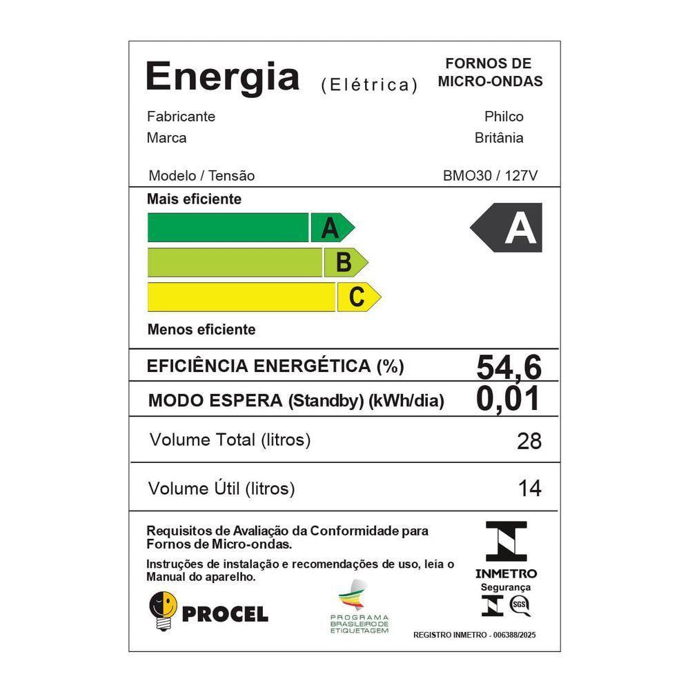 Micro-ondas Britânia 28L Branco Espelhado Limpa Fácil 110V - 10