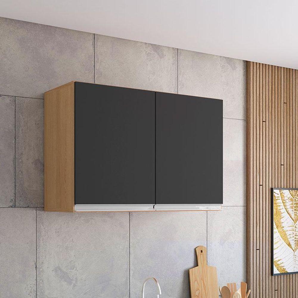 Armário Aéreo Para Cozinha Andréia 2 Portas 80 Cm Amendoa Preto - Ajl - 2
