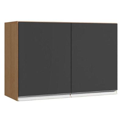 Armário Aéreo Para Cozinha Andréia 2 Portas 80 Cm Amendoa Preto - Ajl