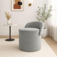 Puff Encosto Confortável Sala Estilo Moderno Redondo Suede Cinza - 1