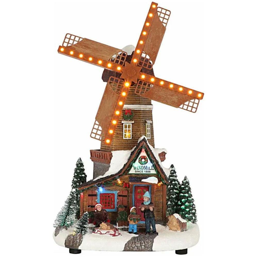 Cenario Moinho De Vento Natal Natalino Giratorio Arvore Musical Led Neve Fazenda Enfeite Fim De Ano Festa Som Celebraçao - 1