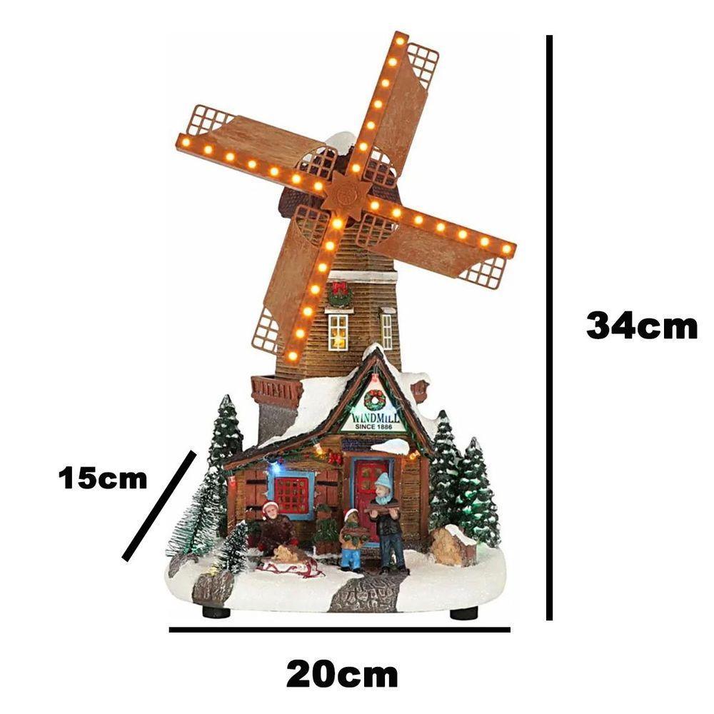Cenario Moinho De Vento Natal Natalino Giratorio Arvore Musical Led Neve Fazenda Enfeite Fim De Ano Festa Som Celebraçao - 2