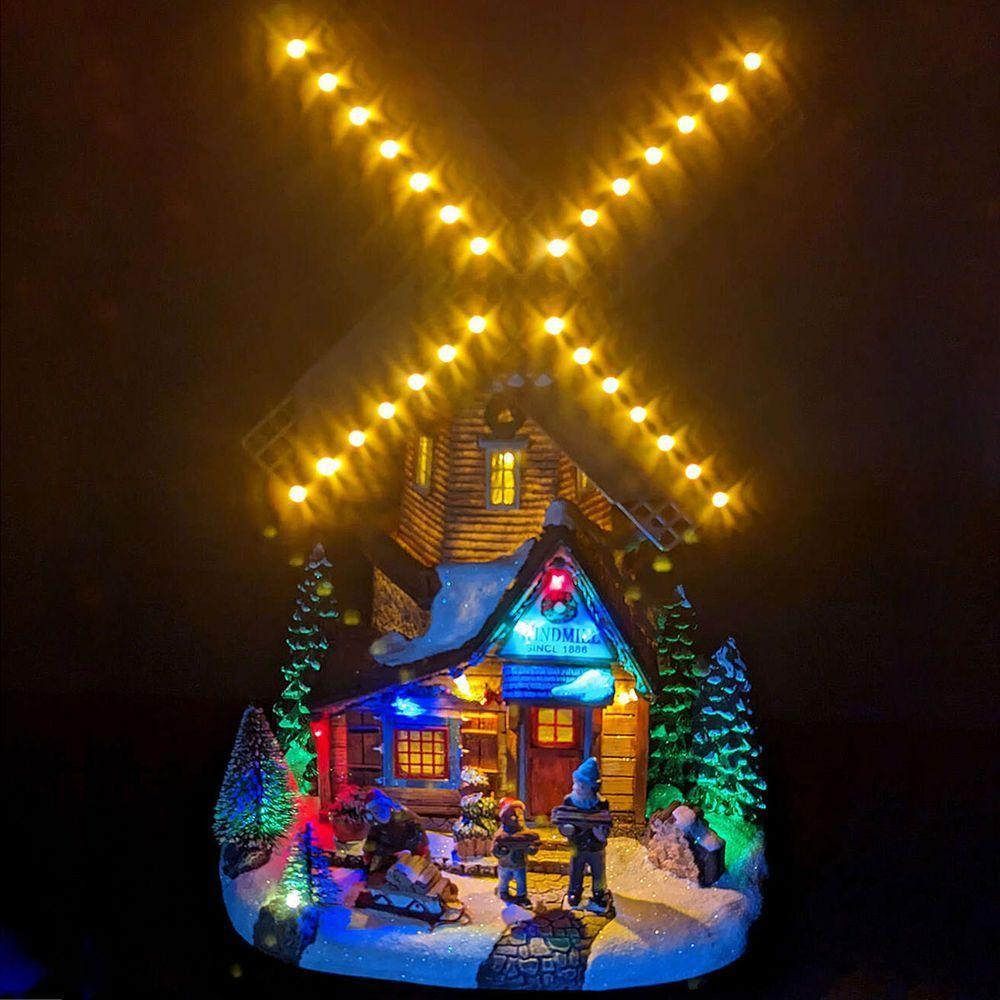 Cenario Moinho De Vento Natal Natalino Giratorio Arvore Musical Led Neve Fazenda Enfeite Fim De Ano Festa Som Celebraçao - 3