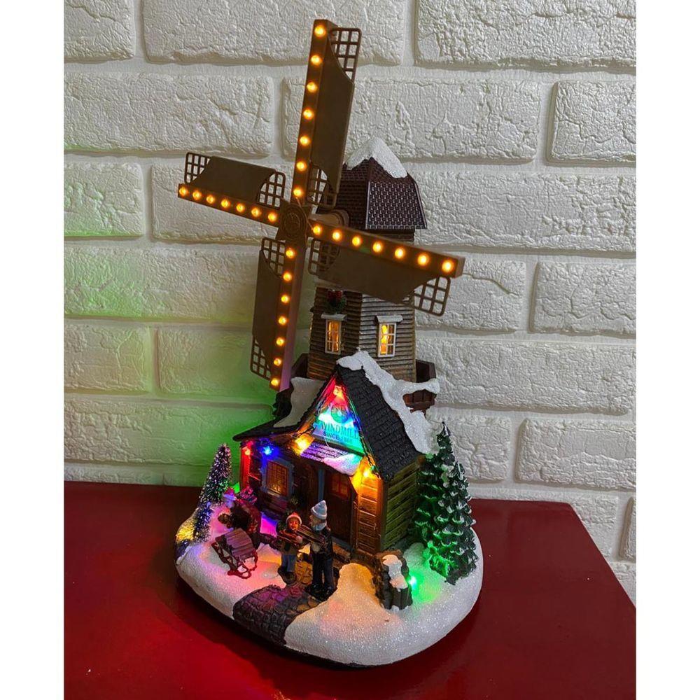 Cenario Moinho De Vento Natal Natalino Giratorio Arvore Musical Led Neve Fazenda Enfeite Fim De Ano Festa Som Celebraçao - 6