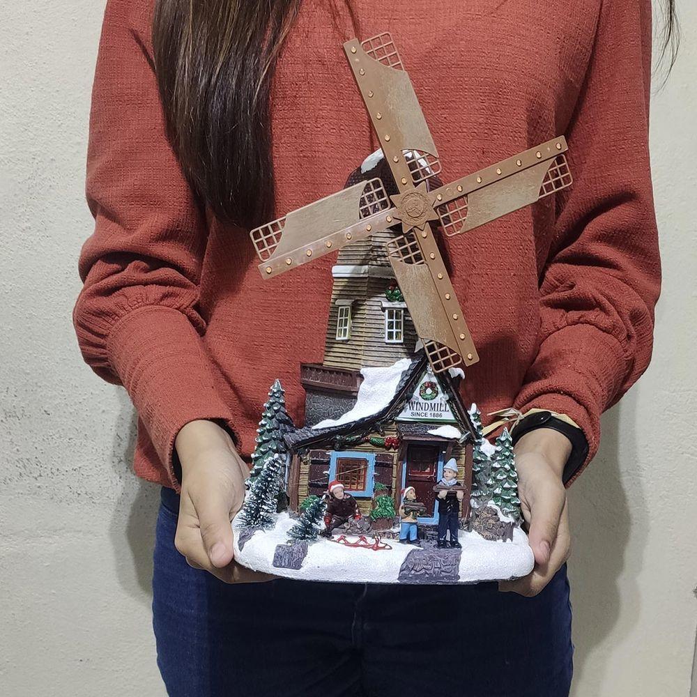 Cenario Moinho De Vento Natal Natalino Giratorio Arvore Musical Led Neve Fazenda Enfeite Fim De Ano Festa Som Celebraçao - 7