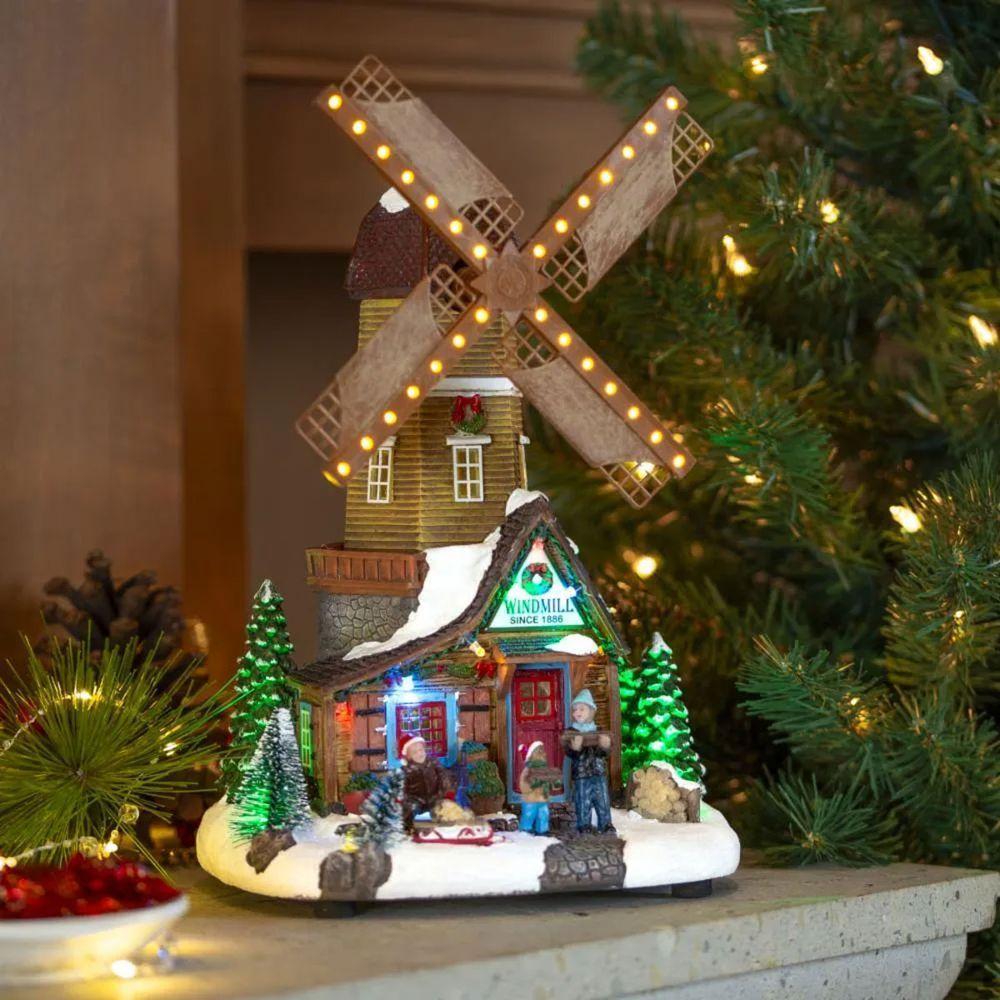 Cenario Moinho De Vento Natal Natalino Giratorio Arvore Musical Led Neve Fazenda Enfeite Fim De Ano Festa Som Celebraçao - 10