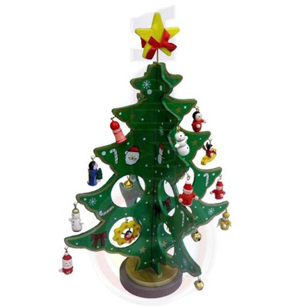 Mini Arvore De Natal Enfeite 24 Pcs Natalino Madeira Bonecos (919) - 3