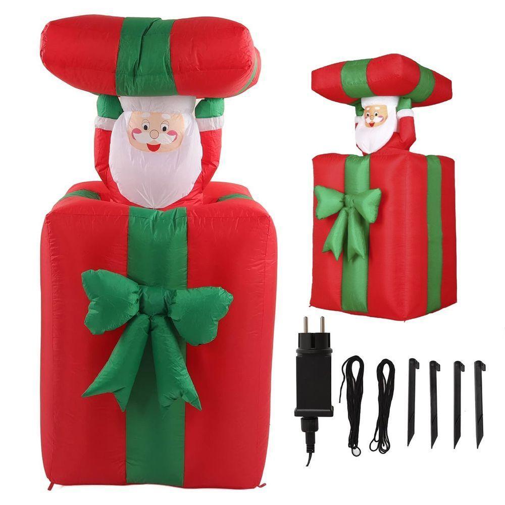 Caixa De Presente Natal Papai Noel Inflavel Enfeite Natalino Abre E Fecha Led Iluminaçao Decoraçao Festa Fim De Ano - 1