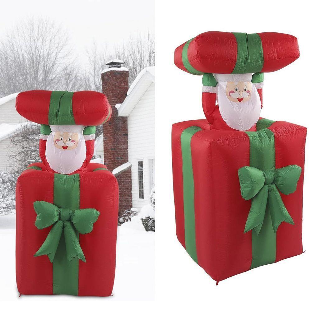 Caixa De Presente Natal Papai Noel Inflavel Enfeite Natalino Abre E Fecha Led Iluminaçao Decoraçao Festa Fim De Ano - 5