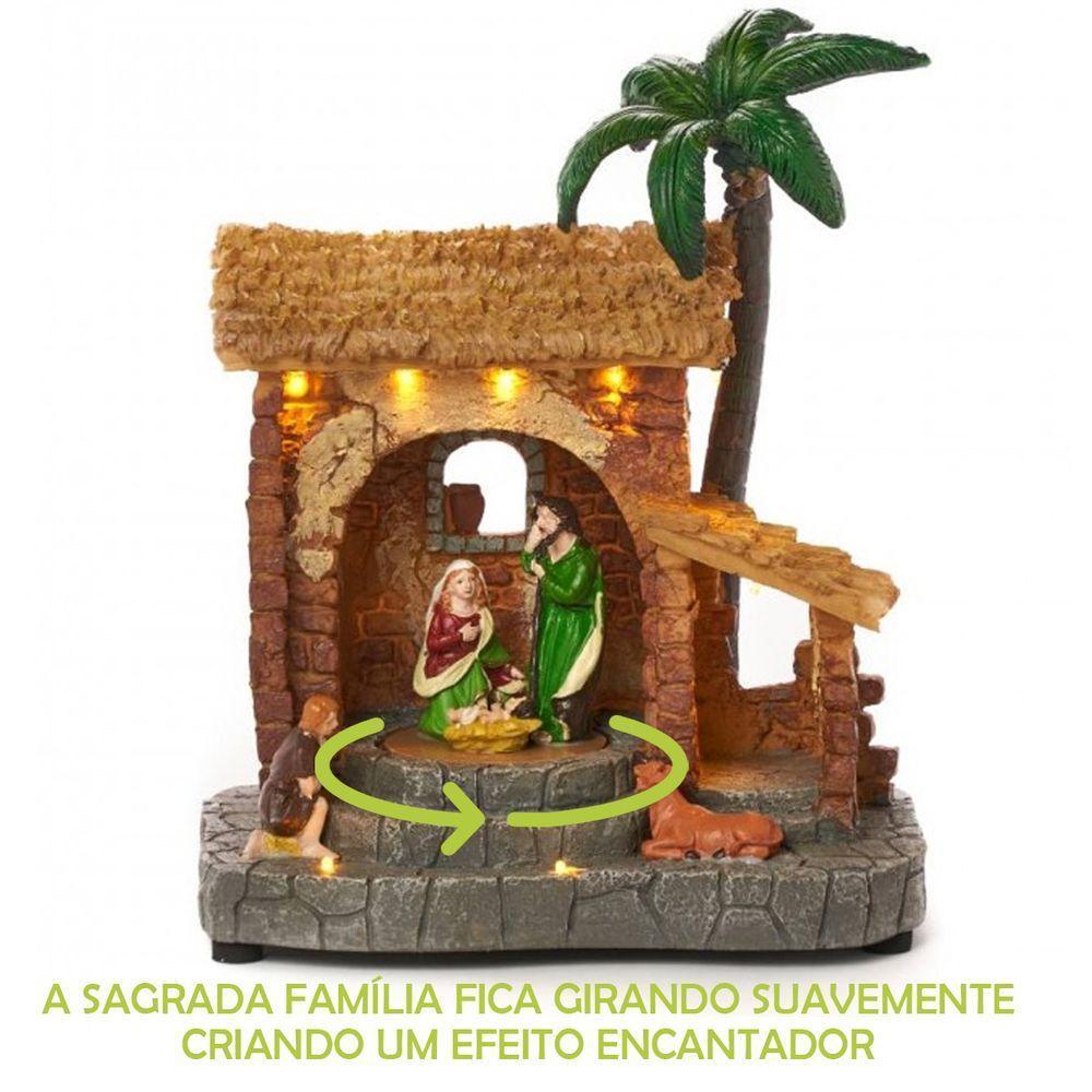 Presepio Natal Sagrada Familia Giratorio Iluminado Som Natalino Acende Gira Manjedoura Casa Loja Mesa Estante Fim De Ano - 2